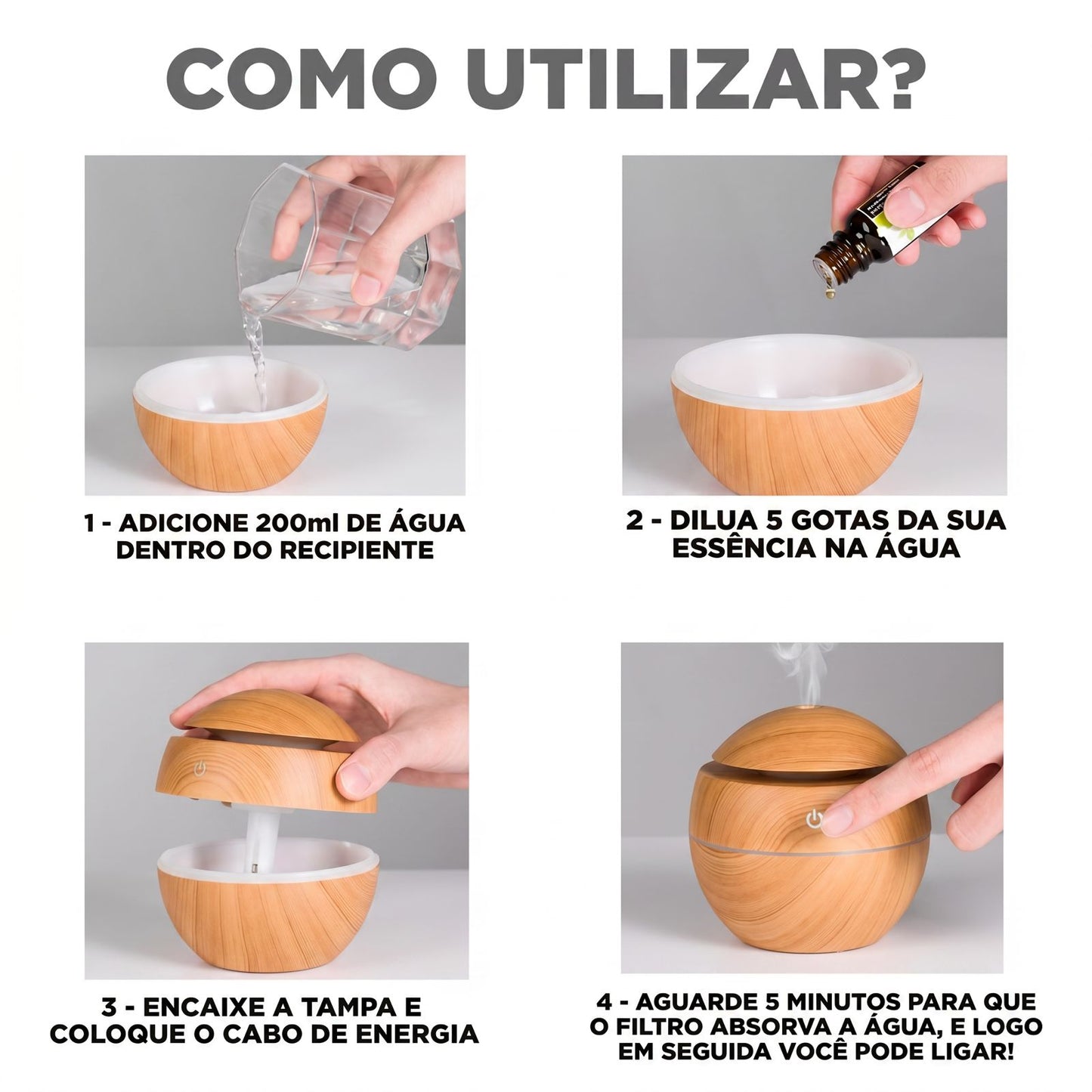 Humidificador Ultrasónico Aromaterapia con Luz LED (Diseño Madera)