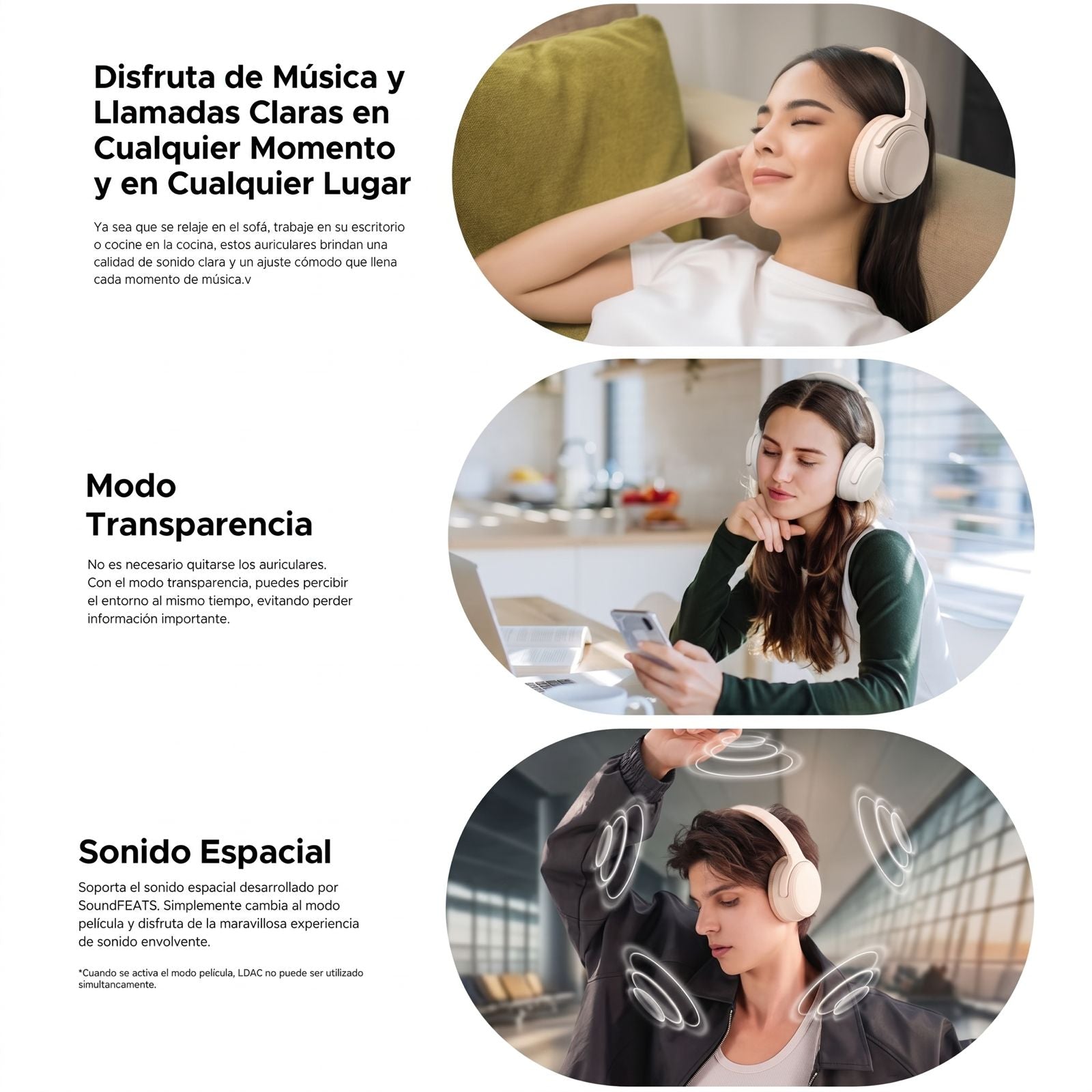 Audífonos SOUNDPEATS Space de Diadema con Cancelación de Ruido (ANC) y Hi-Res LDAC