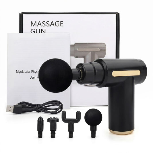 Pistola Masajeadora Muscular Recargable (4 Cabezales)