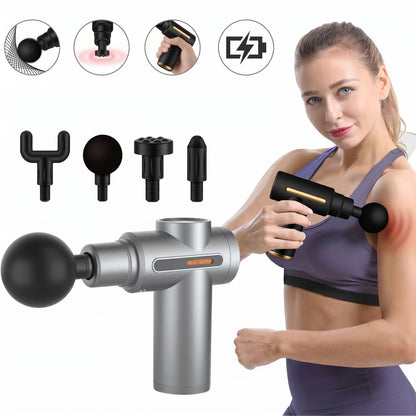 Pistola Masajeadora Muscular Recargable (4 Cabezales)