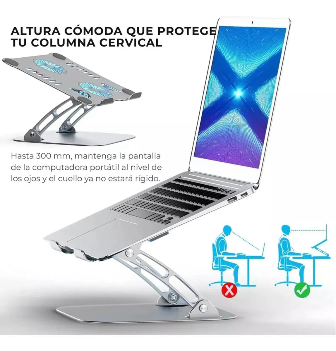 Soporte para Laptop de Aluminio Ajustable con 2 Ventiladores RGB