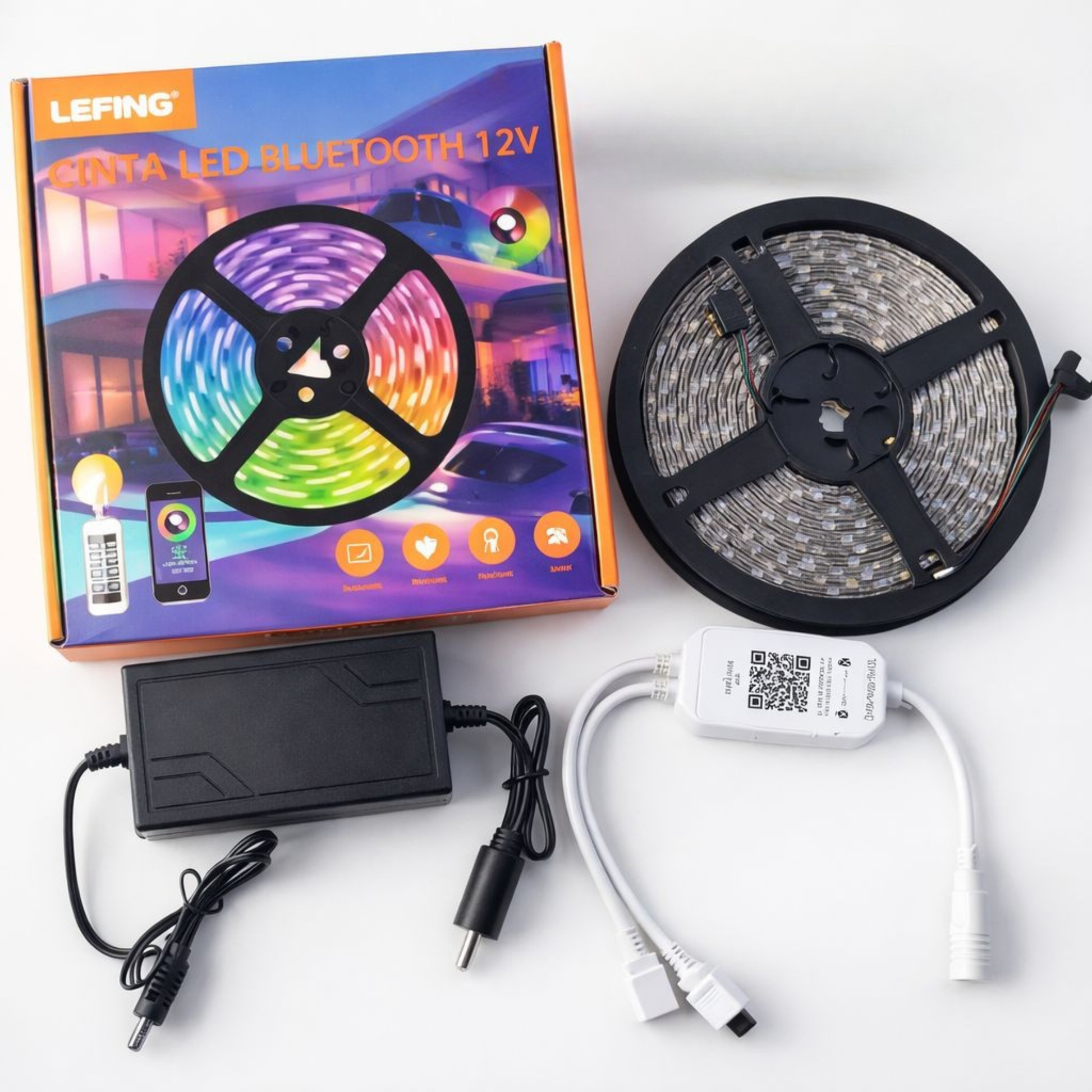 Tira de Luces LED RGB 12V Bluetooth 5 Metros (con Adaptador)