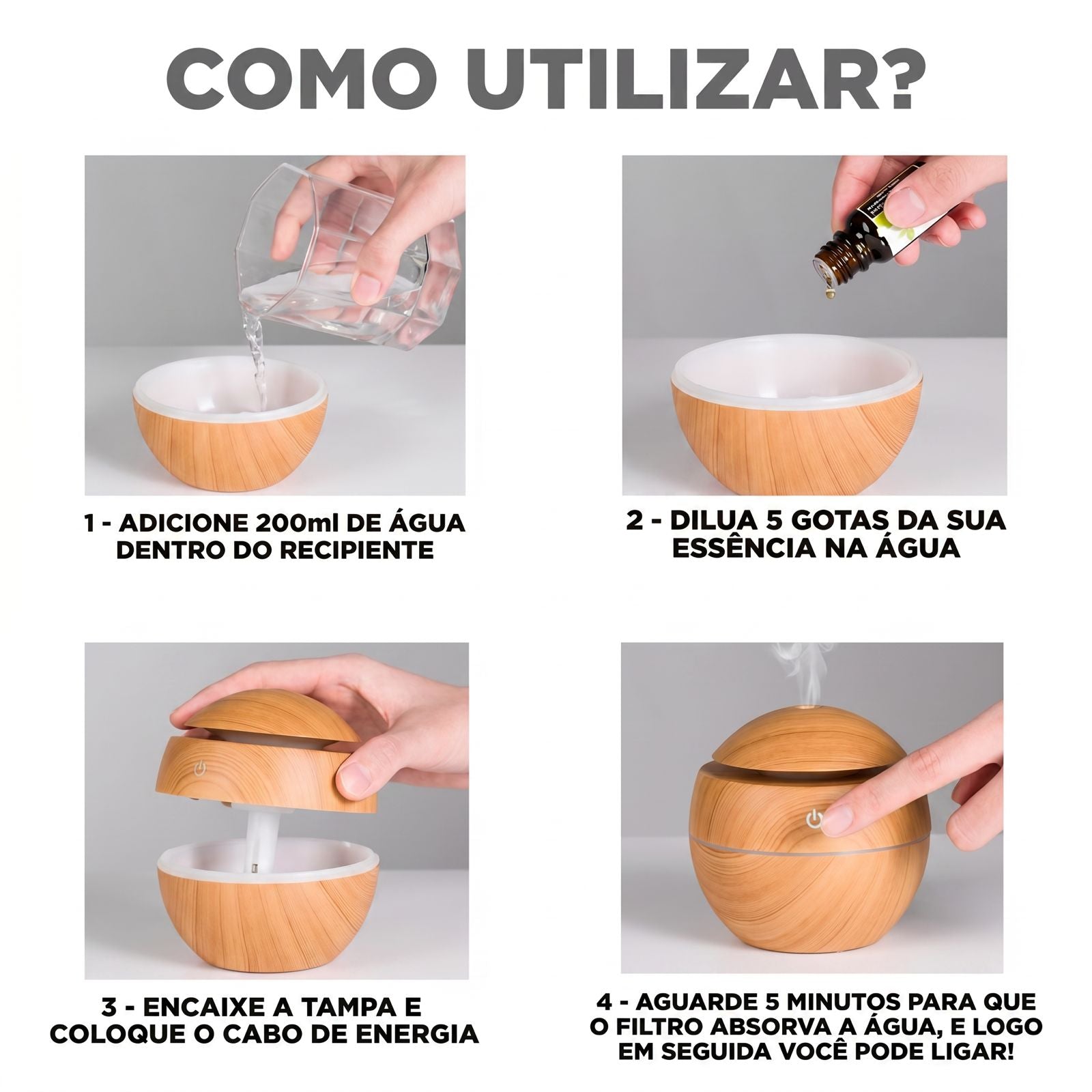 Humidificador Ultrasónico Aromaterapia con Luz LED (Diseño Madera)
