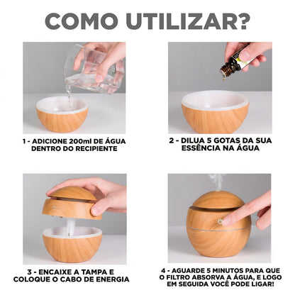 Humidificador Ultrasónico Aromaterapia con Luz LED (Diseño Madera)